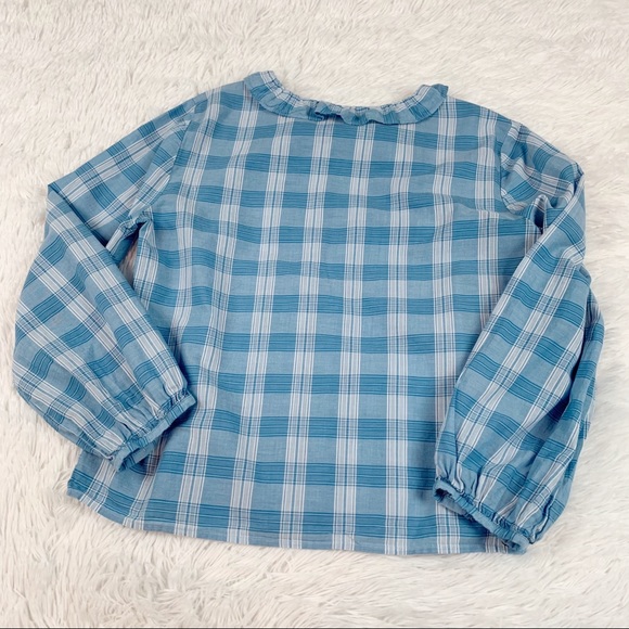 Madewell Ruffle-Neck Top in Colwell Plaid long sleeves  button front blue - Picture 9 of 10
